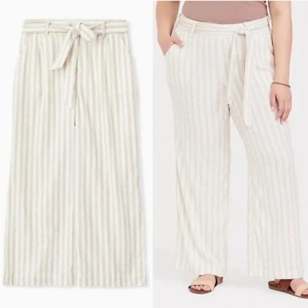 Torrid White‎ & Tan Stripe Linen Wide Leg Pants 24